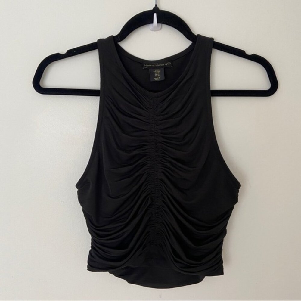 House of Harlow 1960 Black Ruched Cropped Tank Top size XS Fitted High